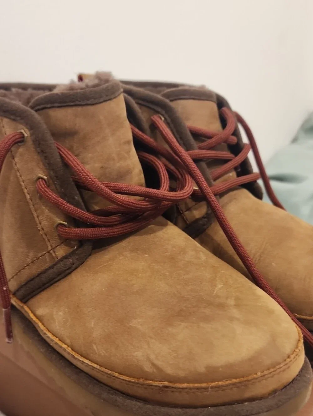UGG Kids Chestnut Brown Waterproof Lace-Up Boots with Red Laces -4